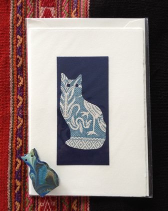 IL PAPIRO　イル　パピロ製　猫のカード×クリップ（小　おすわり）　青