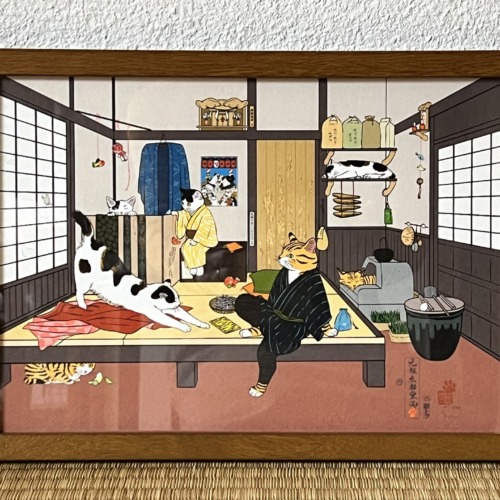 元祖ふとねこ堂額装作品「猫国長屋」