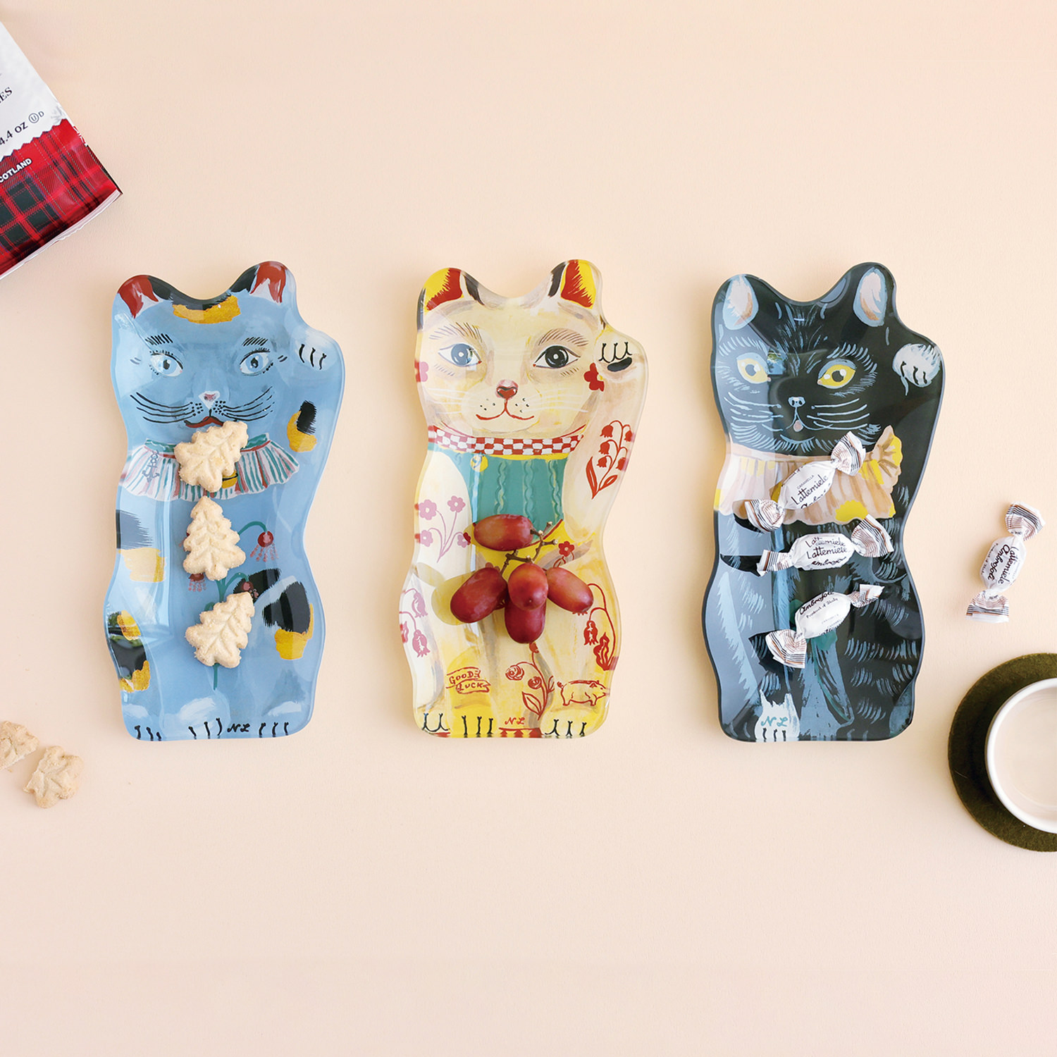 Nathalie Lete Glass Lucky cat 招き猫のガラスプレート（2種類） | 猫