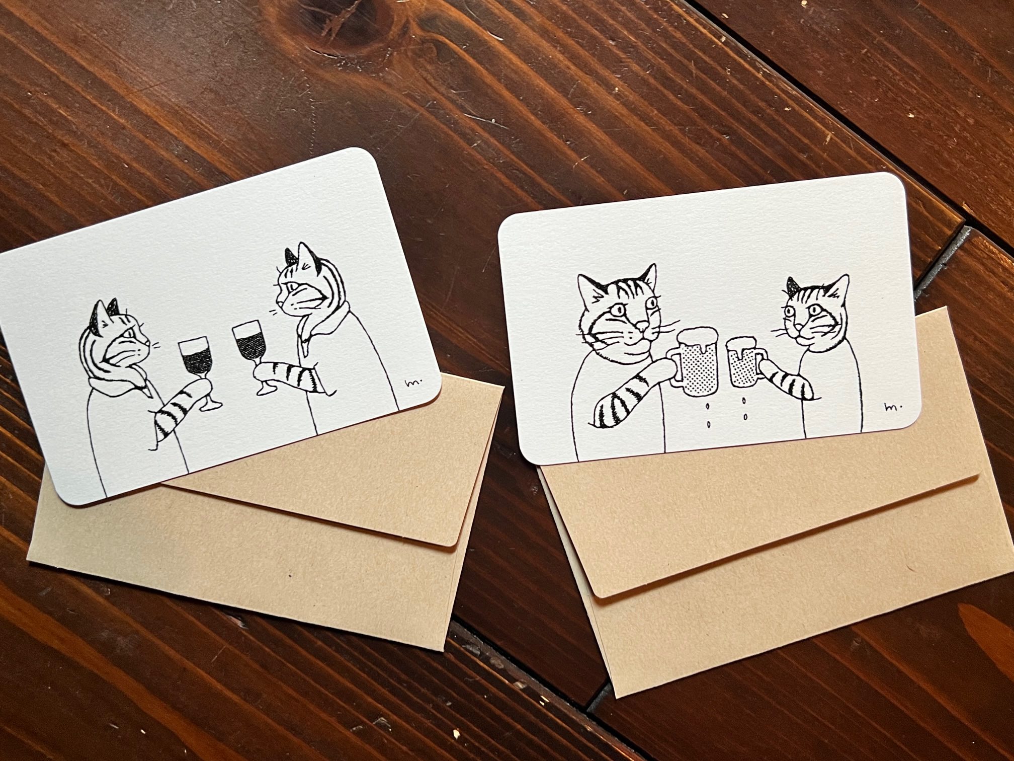 上野昌子新作ミニメッセージカード（葡萄酒・麦酒） | 猫本専門書店