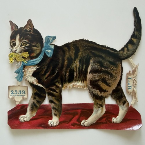 アンティーク　ドイツL&B社　クロモ「猫と小鳥」
