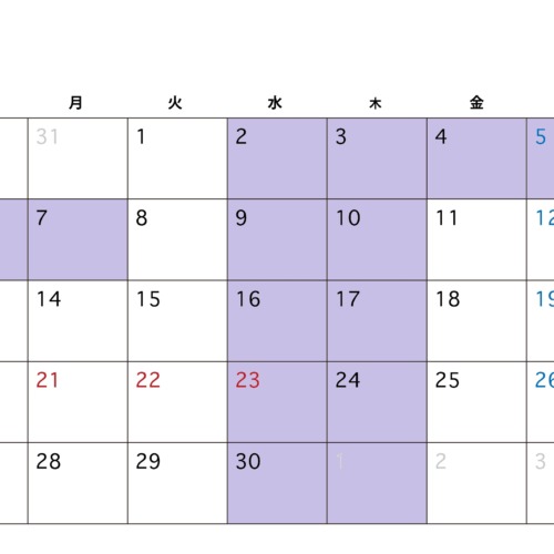 9月の店休カレンダーです